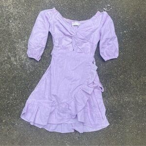 light purple linen poof sleeve preppy mini dress